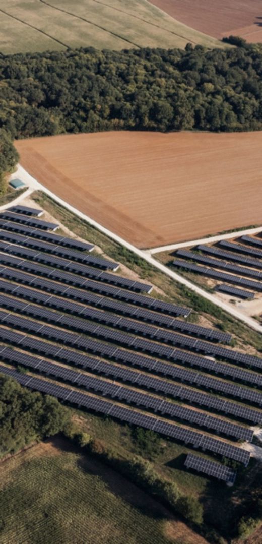 vue aérienne d'un champs solaire image du Groupe Le Triangle - triangle Horizon