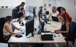 Collaborateurs du Groupe Le Triangle en train de travailler sur la plateforme commerciale au coeur des locaux du Groupe Le Triangle à Morée dans le Loir et Cher